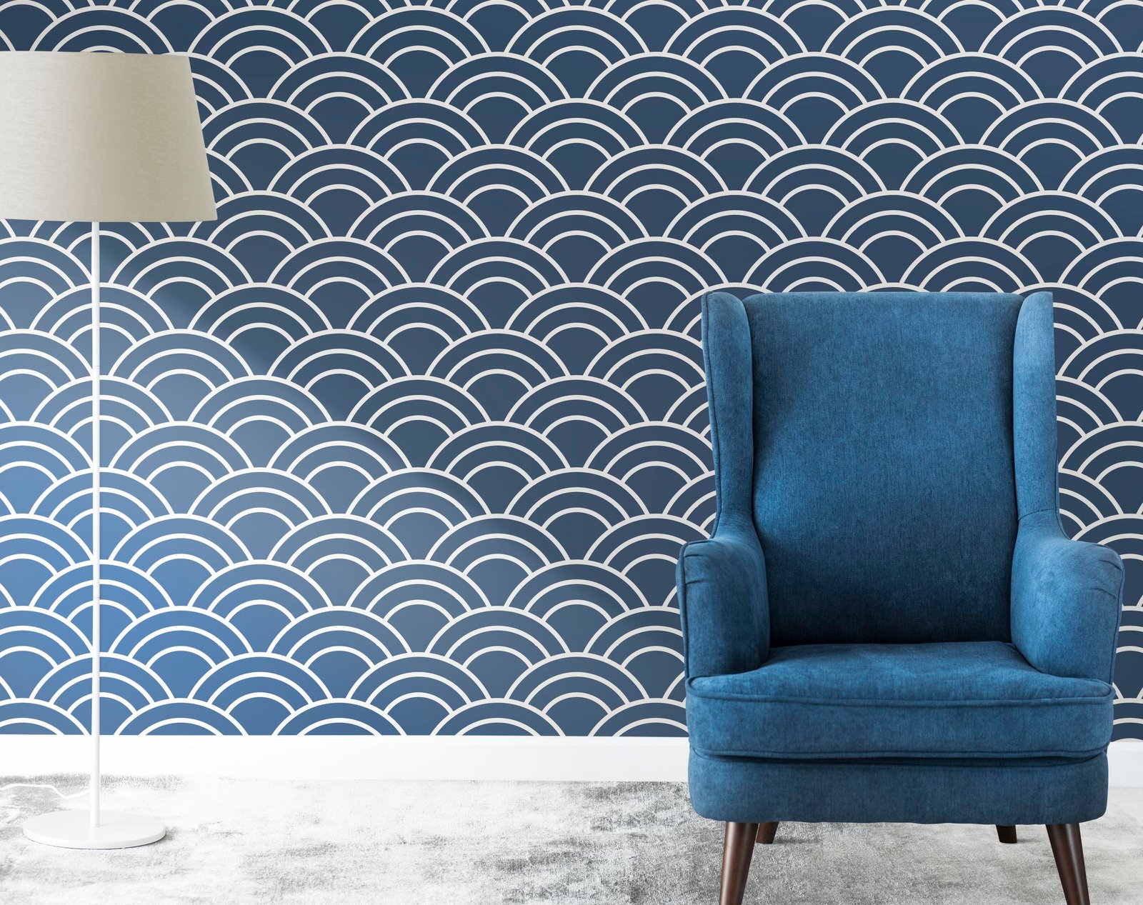 Wingback blue chair in a room mockup